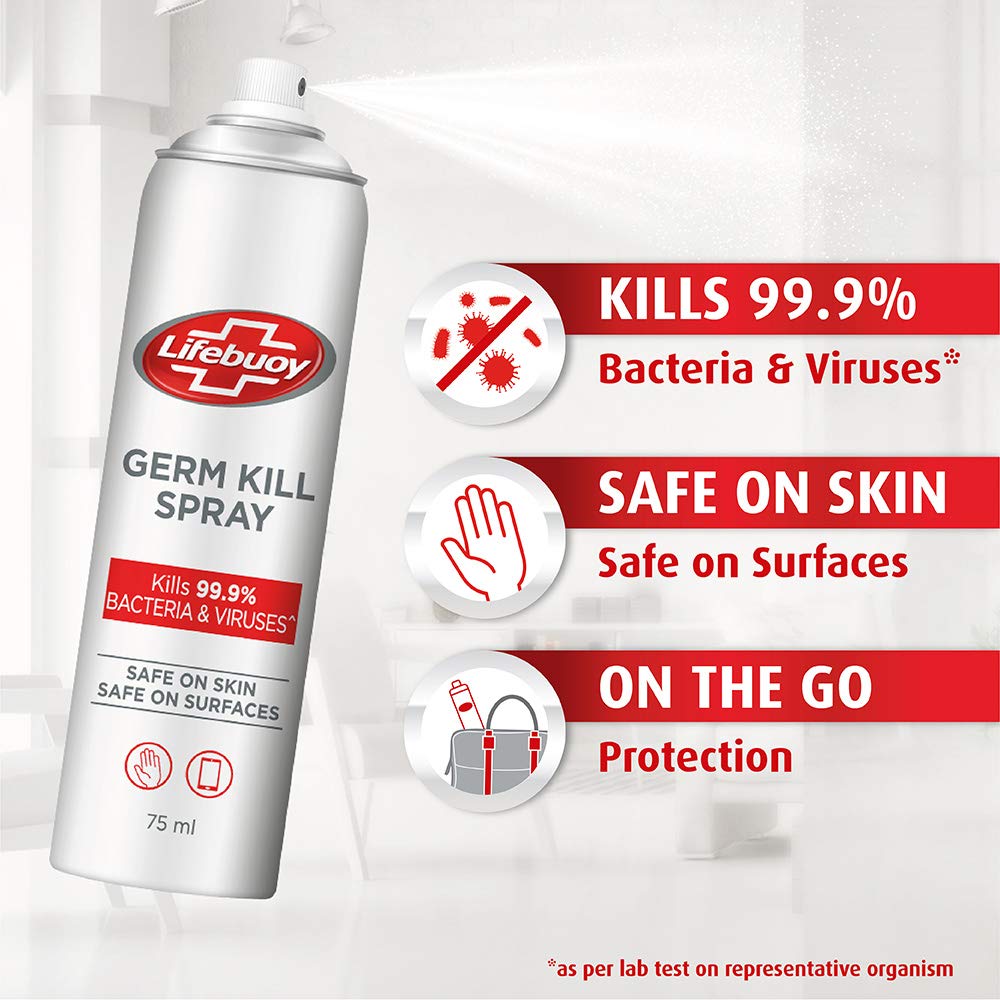 Lifebuoy Antibacterial Germ Kill Spray (No Gas) Safe on Skin, Safe on Surfaces, 75ml